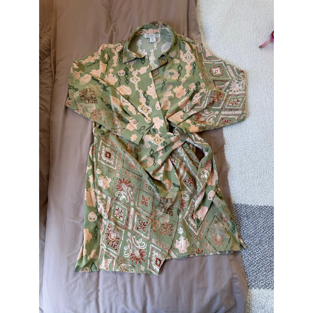 Women's Rachel Zoe Long Sleeve Dress L Green Pink